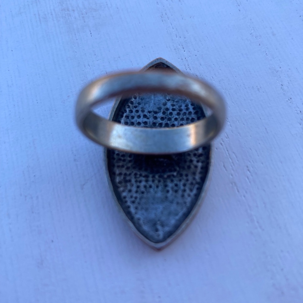 Evil Eye Ring Y2K Silvertone band setting metal enameled size adjustable - Picture 4 of 6